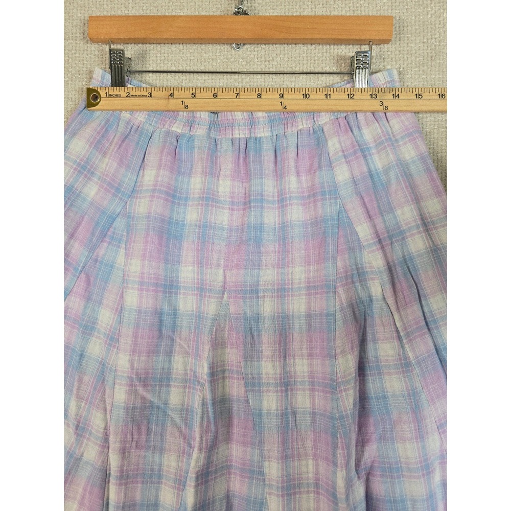 Listicle Womens Pastel Plaid Cotton Maxi Skirt Lavender Blue Elastic Waist Sz L - Picture 4 of 10